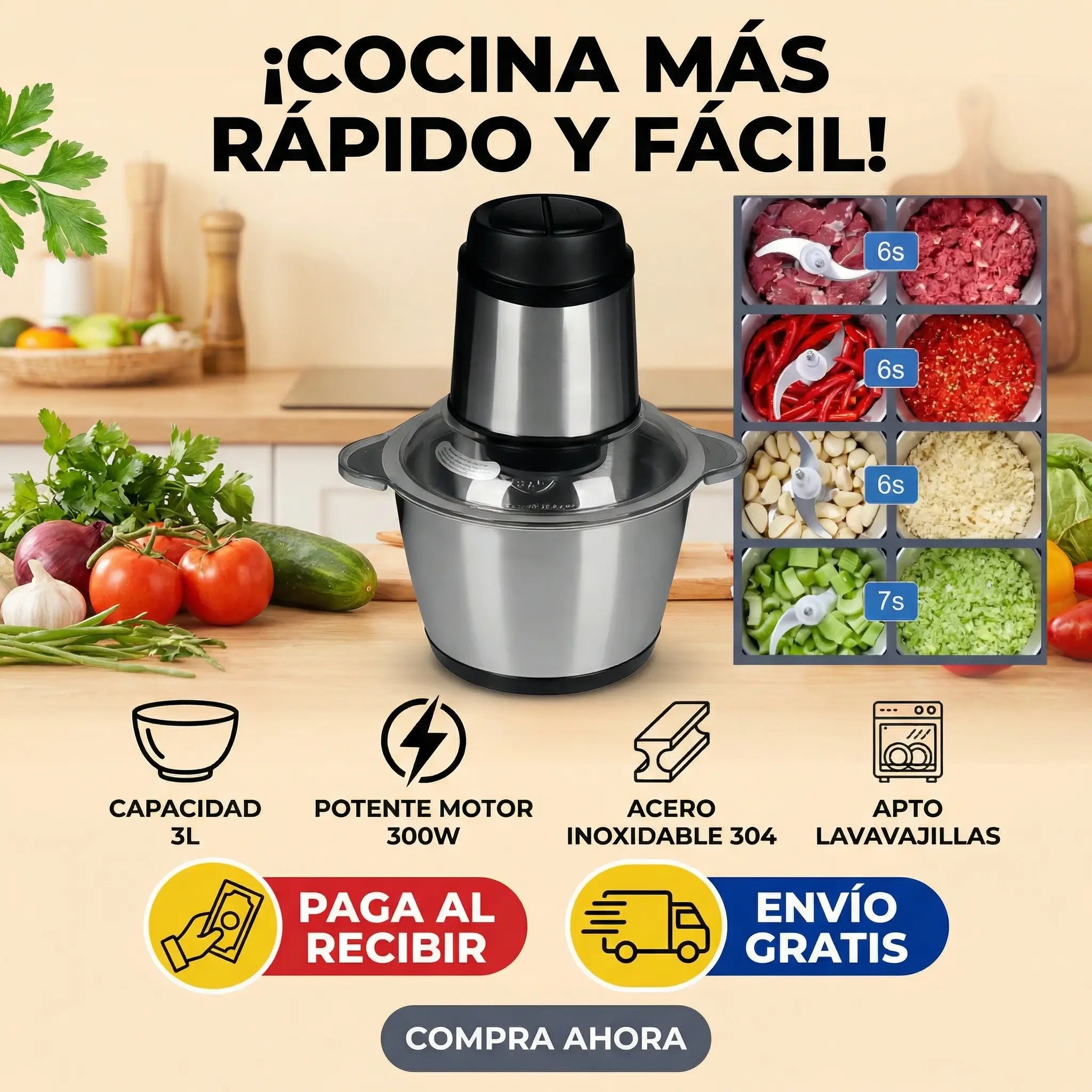 Picador Master 3L: Tritura Carne y Verduras en 5 Segundos (Edición Acero) 